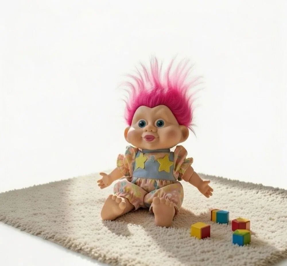 1990s Applause MAGIC TROLLS 10" Doll PINK Hair Girl Vinyl Plush Vintage
